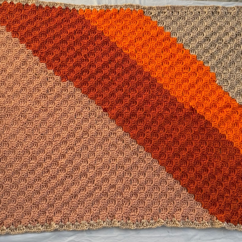 Vintage Crocheted Afghan Throw Lap Blanket Retro Colors Great Condition
